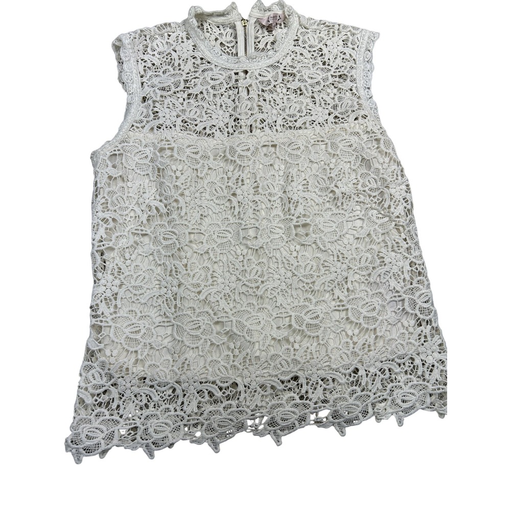 Nanette Lepore Lace Blouse L White High Neck Edwardian Victorian Romantic